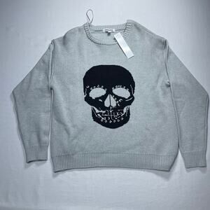 Vigoss Rhinestone Skull Sweater Women M Gray Goth Grunge NWT